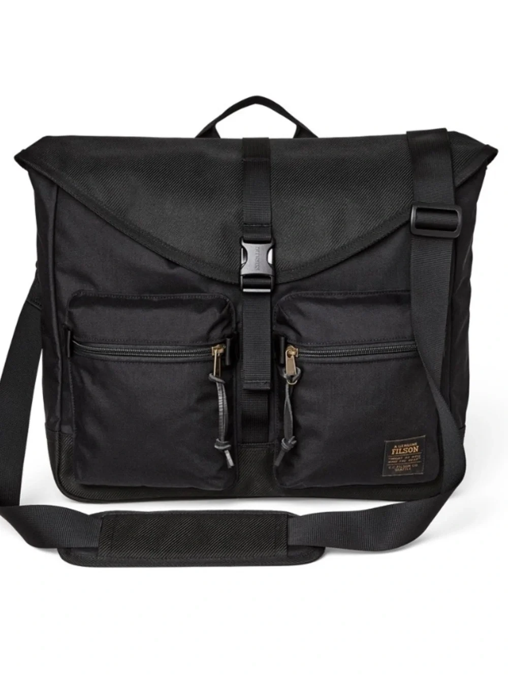 Filson Black Messenger Bag with Front Pockets